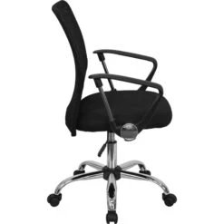 Mid-Back Black Mesh Swivel Task Chair With Chrome Base And Arms - By Flash Furniture - Madison Seating -Executive Chairs Sales Mid Back Black Mesh Swivel Task Chair with Chrome Base and Arms by Flash Furniture 1 1