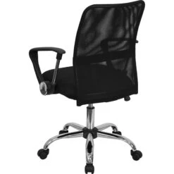 Mid-Back Black Mesh Swivel Task Chair With Chrome Base And Arms - By Flash Furniture - Madison Seating -Executive Chairs Sales Mid Back Black Mesh Swivel Task Chair with Chrome Base and Arms by Flash Furniture 3 1