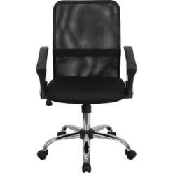 Mid-Back Black Mesh Swivel Task Chair With Chrome Base And Arms - By Flash Furniture - Madison Seating -Executive Chairs Sales Mid Back Black Mesh Swivel Task Chair with Chrome Base and Arms by Flash Furniture 6 1