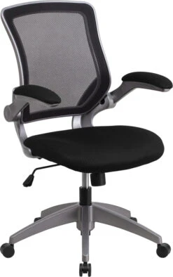 Mid-Back Black Mesh Swivel Task Chair With Gray Frame And Flip-Up Arms - By Flash Furniture - Madison Seating