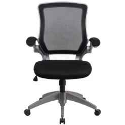 Mid-Back Black Mesh Swivel Task Chair With Gray Frame And Flip-Up Arms - By Flash Furniture - Madison Seating -Executive Chairs Sales Mid Back Black Mesh Swivel Task Chair with Gray Frame and Flip Up Arms by Flash Furniture 3