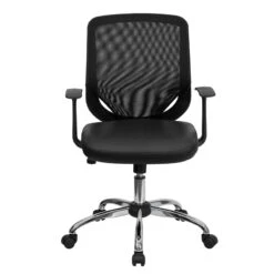 Mid-Back Black Mesh Swivel Task Chair With Leather Seat And Arms - By Flash Furniture - Madison Seating -Executive Chairs Sales Mid Back Black Mesh Swivel Task Chair with Leather Seat and Arms by Flash Furniture 3