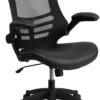 Mid-Back Black Mesh Swivel Task Chair With Leather Seat And Flip-Up Arms - By Flash Furniture - Madison Seating -Executive Chairs Sales Mid Back Black Mesh Swivel Task Chair with Leather Seat and Flip Up Arms by Flash Furniture