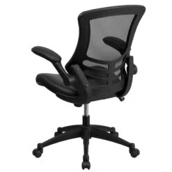 Mid-Back Black Mesh Swivel Task Chair With Leather Seat And Flip-Up Arms - By Flash Furniture - Madison Seating -Executive Chairs Sales Mid Back Black Mesh Swivel Task Chair with Leather Seat and Flip Up Arms by Flash Furniture 2