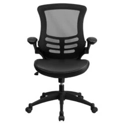 Mid-Back Black Mesh Swivel Task Chair With Leather Seat And Flip-Up Arms - By Flash Furniture - Madison Seating -Executive Chairs Sales Mid Back Black Mesh Swivel Task Chair with Leather Seat and Flip Up Arms by Flash Furniture 3