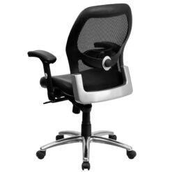 Mid-Back Black Super Mesh Executive Swivel Chair With Leather Seat, Knee Tilt Control And Adjustable Arms - By Flash Furniture - Madison Seating -Executive Chairs Sales Mid Back Black Super Mesh Executive Swivel Chair with Leather Seat Knee Tilt Control and Adjustable Arms by Flash Furniture 2