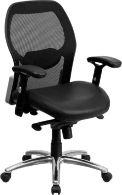 Mid-Back Black Super Mesh Executive Swivel Chair With Leather Seat, Knee Tilt Control And Adjustable Arms - By Flash Furniture - Madison Seating