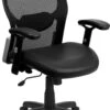 Mid-Back Black Super Mesh Executive Swivel Chair With Leather Seat And Adjustable Arms - By Flash Furniture - Madison Seating 2 Mid-Back Black Super Mesh Executive Swivel Chair With Leather Seat And Adjustable Arms - By Flash Furniture - Madison Seating -Executive Chairs Sales Mid Back Black Super Mesh Executive Swivel Chair with Leather Seat and Adjustable Arms by Flash Furniture