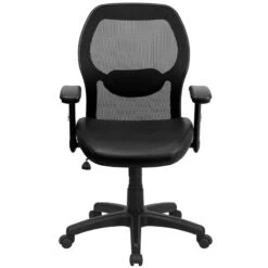 Mid-Back Black Super Mesh Executive Swivel Chair With Leather Seat And Adjustable Arms - By Flash Furniture - Madison Seating -Executive Chairs Sales Mid Back Black Super Mesh Executive Swivel Chair with Leather Seat and Adjustable Arms by Flash Furniture 3