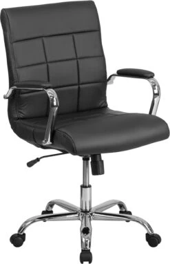 Mid-Back Black Vinyl Executive Swivel Chair With Chrome Base And Arms - By Flash Furniture - Madison Seating