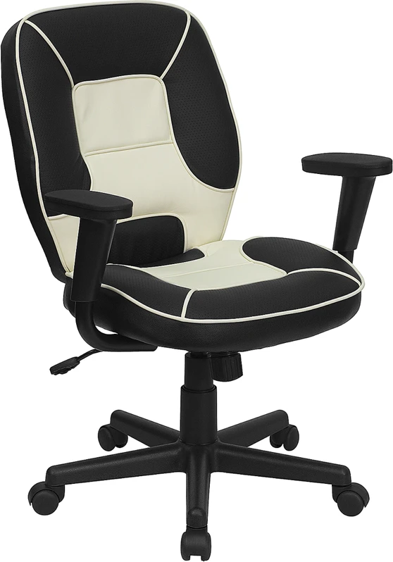 Mid-Back Black And Cream Vinyl Steno Executive Swivel Chair With Adjustable Arms - By Flash Furniture - Madison Seating 3 Mid-Back Black And Cream Vinyl Steno Executive Swivel Chair With Adjustable Arms - By Flash Furniture - Madison Seating