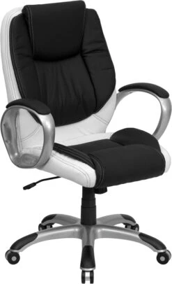 Mid-Back Black And White Leather Executive Swivel Chair With Arms - By Flash Furniture - Madison Seating