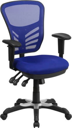 Mid-Back Blue Mesh Multifunction Executive Swivel Chair With Adjustable Arms - By Flash Furniture - Madison Seating