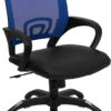 Mid-Back Blue Mesh Swivel Task Chair With Black Leather Seat And Arms - By Flash Furniture - Madison Seating