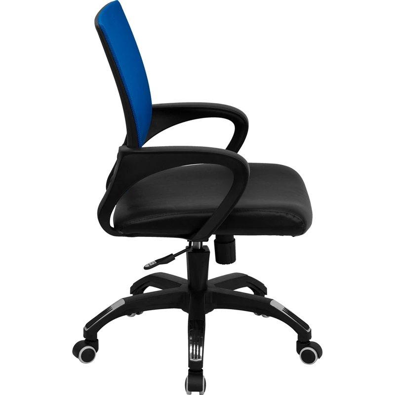 Mid-Back Blue Mesh Swivel Task Chair With Black Leather Seat And Arms - By Flash Furniture - Madison Seating 5 Mid-Back Blue Mesh Swivel Task Chair With Black Leather Seat And Arms - By Flash Furniture - Madison Seating - Image 3