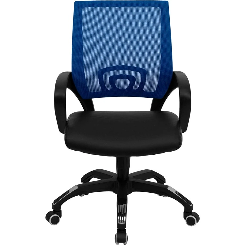 Mid-Back Blue Mesh Swivel Task Chair With Black Leather Seat And Arms - By Flash Furniture - Madison Seating 8 Mid-Back Blue Mesh Swivel Task Chair With Black Leather Seat And Arms - By Flash Furniture - Madison Seating - Image 6
