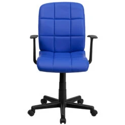 Mid-Back Blue Quilted Vinyl Swivel Task Chair With Arms - By Flash Furniture - Madison Seating -Executive Chairs Sales Mid Back Blue Quilted Vinyl Swivel Task Chair with Arms by Flash Furniture 3