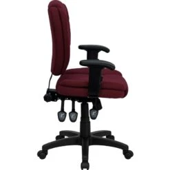 Mid-Back Burgundy Fabric Multifunction Ergonomic Swivel Task Chair With Adjustable Arms - By Flash Furniture - Madison Seating -Executive Chairs Sales Mid Back Burgundy Fabric Multifunction Ergonomic Swivel Task Chair with Adjustable Arms by Flash Furniture 1