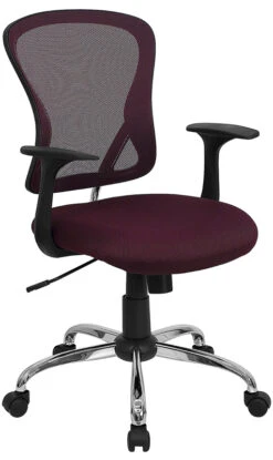 Mid-Back Burgundy Mesh Swivel Task Chair With Chrome Base And Arms - By Flash Furniture - Madison Seating
