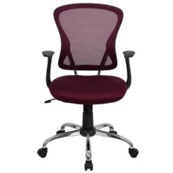 Mid-Back Burgundy Mesh Swivel Task Chair With Chrome Base And Arms - By Flash Furniture - Madison Seating -Executive Chairs Sales Mid Back Burgundy Mesh Swivel Task Chair with Chrome Base and Arms by Flash Furniture 5