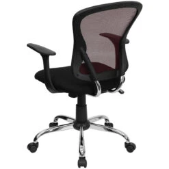 Mid-Back Burgundy And Black Mesh Swivel Task Chair With Chrome Base And Arms - By Flash Furniture - Madison Seating -Executive Chairs Sales Mid Back Burgundy and Black Mesh Swivel Task Chair with Chrome Base and Arms by Flash Furniture 2