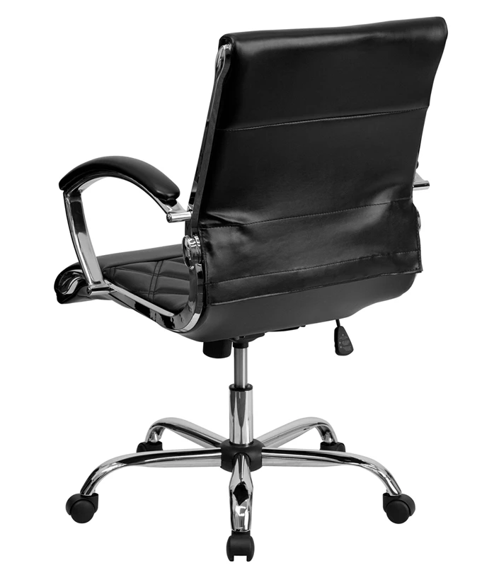 Mid-Back Designer Black Leather Executive Swivel Chair With Chrome Base And Arms - By Flash Furniture - Madison Seating 5 Mid-Back Designer Black Leather Executive Swivel Chair With Chrome Base And Arms - By Flash Furniture - Madison Seating - Image 3