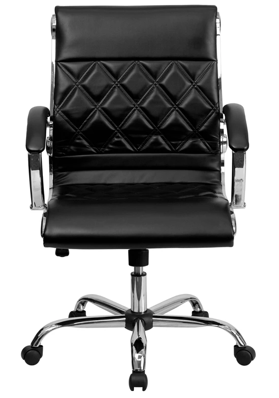 Mid-Back Designer Black Leather Executive Swivel Chair With Chrome Base And Arms - By Flash Furniture - Madison Seating 6 Mid-Back Designer Black Leather Executive Swivel Chair With Chrome Base And Arms - By Flash Furniture - Madison Seating - Image 4