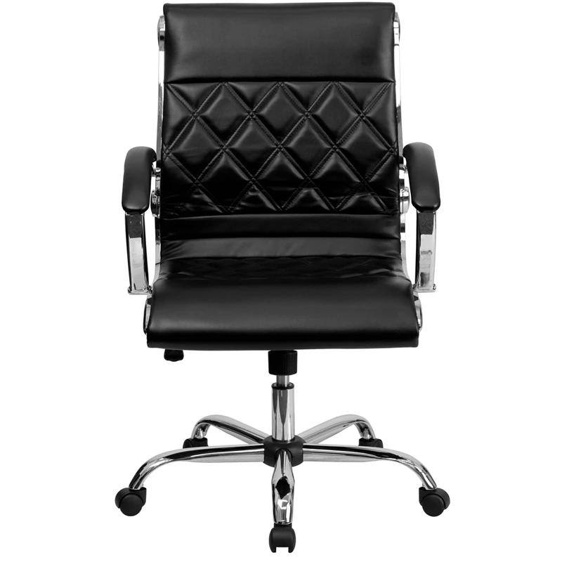 Mid-Back Designer Black Leather Executive Swivel Chair With Chrome Base And Arms - By Flash Furniture - Madison Seating 9 Mid-Back Designer Black Leather Executive Swivel Chair With Chrome Base And Arms - By Flash Furniture - Madison Seating - Image 7