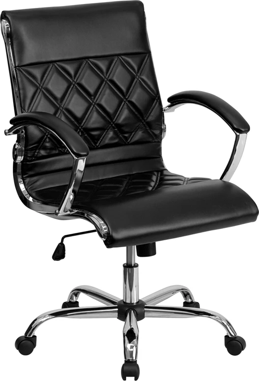 Mid-Back Designer Black Leather Executive Swivel Chair With Chrome Base And Arms - By Flash Furniture - Madison Seating 3 Mid-Back Designer Black Leather Executive Swivel Chair With Chrome Base And Arms - By Flash Furniture - Madison Seating