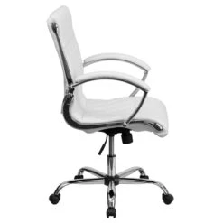 Mid-Back Designer White Leather Executive Swivel Chair With Chrome Base And Arms - By Flash Furniture - Madison Seating -Executive Chairs Sales Mid Back Designer White Leather Executive Swivel Chair with Chrome Base and Arms by Flash Furniture 1