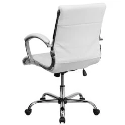 Mid-Back Designer White Leather Executive Swivel Chair With Chrome Base And Arms - By Flash Furniture - Madison Seating -Executive Chairs Sales Mid Back Designer White Leather Executive Swivel Chair with Chrome Base and Arms by Flash Furniture 2