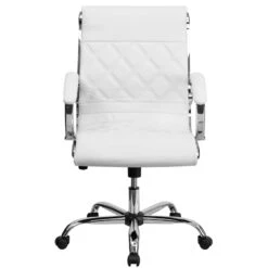 Mid-Back Designer White Leather Executive Swivel Chair With Chrome Base And Arms - By Flash Furniture - Madison Seating -Executive Chairs Sales Mid Back Designer White Leather Executive Swivel Chair with Chrome Base and Arms by Flash Furniture 3