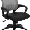 Mid-Back Gray Mesh Swivel Task Chair With Black Leather Seat And Arms - By Flash Furniture - Madison Seating -Executive Chairs Sales Mid Back Gray Mesh Swivel Task Chair with Black Leather Seat and Arms by Flash Furniture