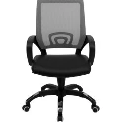 Mid-Back Gray Mesh Swivel Task Chair With Black Leather Seat And Arms - By Flash Furniture - Madison Seating -Executive Chairs Sales Mid Back Gray Mesh Swivel Task Chair with Black Leather Seat and Arms by Flash Furniture 6