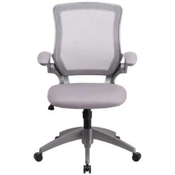 Mid-Back Gray Mesh Swivel Task Chair With Gray Frame And Flip-Up Arms - By Flash Furniture - Madison Seating -Executive Chairs Sales Mid Back Gray Mesh Swivel Task Chair with Gray Frame and Flip Up Arms by Flash Furniture 3