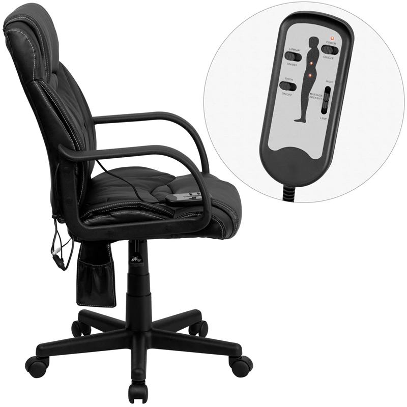 Mid-Back Massaging Black Leather Executive Swivel Chair With Arms - By Flash Furniture - Madison Seating 4 Mid-Back Massaging Black Leather Executive Swivel Chair With Arms - By Flash Furniture - Madison Seating - Image 2