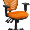 Mid-Back Orange Mesh Multifunction Executive Swivel Chair With Adjustable Arms - By Flash Furniture - Madison Seating -Executive Chairs Sales Mid Back Orange Mesh Multifunction Executive Swivel Chair with Adjustable Arms by Flash Furniture