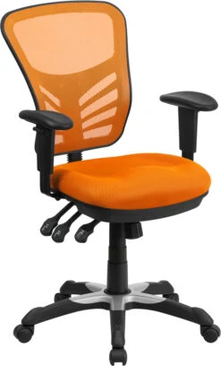 Mid-Back Orange Mesh Multifunction Executive Swivel Chair With Adjustable Arms - By Flash Furniture - Madison Seating