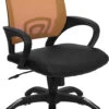 Mid-Back Orange Mesh Swivel Task Chair With Black Leather Seat And Arms - By Flash Furniture - Madison Seating 1 Mid-Back Orange Mesh Swivel Task Chair With Black Leather Seat And Arms - By Flash Furniture - Madison Seating -Executive Chairs Sales Mid Back Orange Mesh Swivel Task Chair with Black Leather Seat and Arms by Flash Furniture
