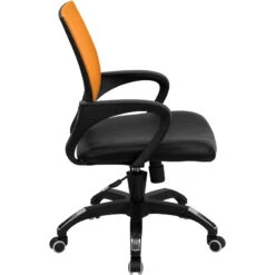 Mid-Back Orange Mesh Swivel Task Chair With Black Leather Seat And Arms - By Flash Furniture - Madison Seating -Executive Chairs Sales Mid Back Orange Mesh Swivel Task Chair with Black Leather Seat and Arms by Flash Furniture 2