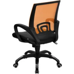 Mid-Back Orange Mesh Swivel Task Chair With Black Leather Seat And Arms - By Flash Furniture - Madison Seating -Executive Chairs Sales Mid Back Orange Mesh Swivel Task Chair with Black Leather Seat and Arms by Flash Furniture 4