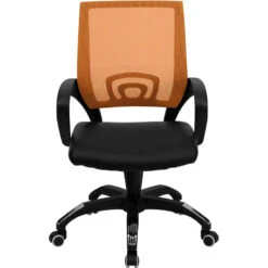 Mid-Back Orange Mesh Swivel Task Chair With Black Leather Seat And Arms - By Flash Furniture - Madison Seating -Executive Chairs Sales Mid Back Orange Mesh Swivel Task Chair with Black Leather Seat and Arms by Flash Furniture 6