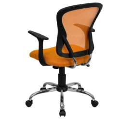 Mid-Back Orange Mesh Swivel Task Chair With Chrome Base And Arms - By Flash Furniture - Madison Seating -Executive Chairs Sales Mid Back Orange Mesh Swivel Task Chair with Chrome Base and Arms by Flash Furniture 2 1