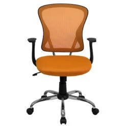 Mid-Back Orange Mesh Swivel Task Chair With Chrome Base And Arms - By Flash Furniture - Madison Seating -Executive Chairs Sales Mid Back Orange Mesh Swivel Task Chair with Chrome Base and Arms by Flash Furniture 3 1