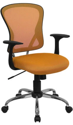 Mid-Back Orange Mesh Swivel Task Chair With Chrome Base And Arms - By Flash Furniture - Madison Seating