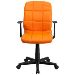 Mid-Back Orange Quilted Vinyl Swivel Task Chair With Arms - By Flash Furniture - Madison Seating -Executive Chairs Sales Mid Back Orange Quilted Vinyl Swivel Task Chair with Arms by Flash Furniture 3