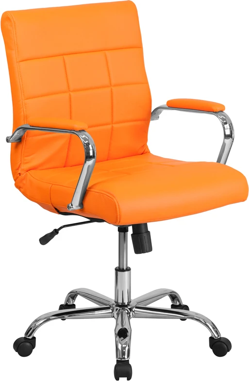 Mid-Back Orange Vinyl Executive Swivel Chair With Chrome Base And Arms - By Flash Furniture - Madison Seating 3 Mid-Back Orange Vinyl Executive Swivel Chair With Chrome Base And Arms - By Flash Furniture - Madison Seating