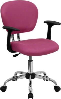 Mid-Back Pink Mesh Swivel Task Chair With Chrome Base And Arms - By Flash Furniture - Madison Seating
