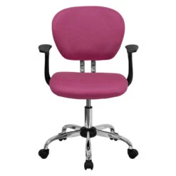 Mid-Back Pink Mesh Swivel Task Chair With Chrome Base And Arms - By Flash Furniture - Madison Seating -Executive Chairs Sales Mid Back Pink Mesh Swivel Task Chair with Chrome Base and Arms by Flash Furniture 3