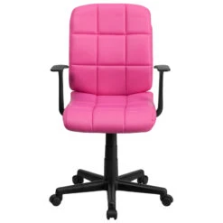 Mid-Back Pink Quilted Vinyl Swivel Task Chair With Arms - By Flash Furniture - Madison Seating -Executive Chairs Sales Mid Back Pink Quilted Vinyl Swivel Task Chair with Arms by Flash Furniture 3
